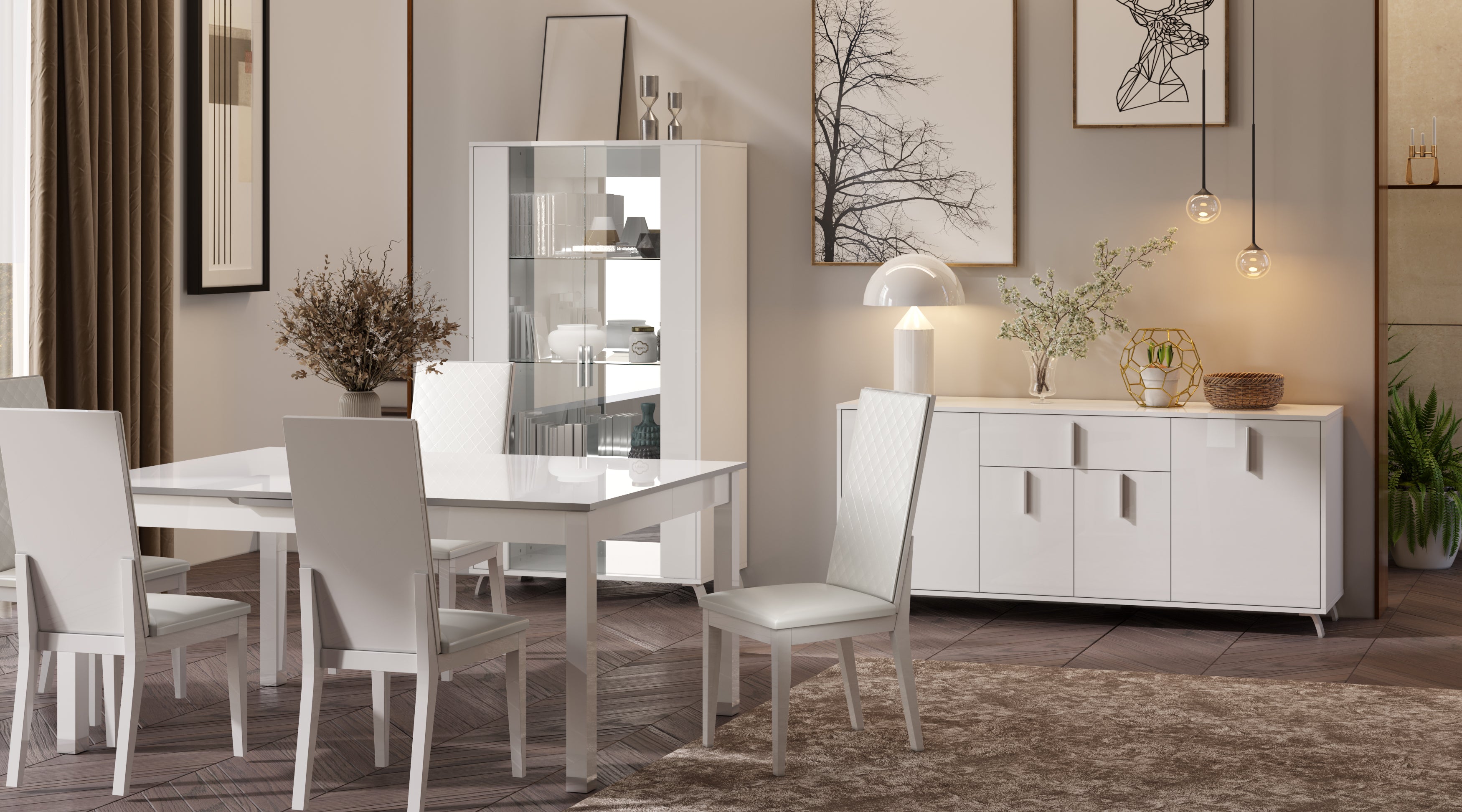 Bellmore Glossy White Dining Set