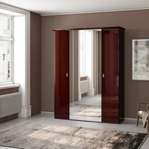 4 Door Wardrobe - White or Mahogany